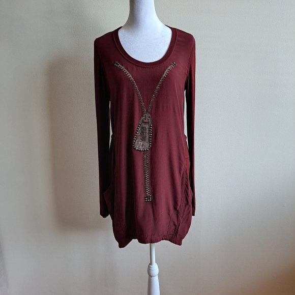 New VDP Women's Italian Brown Tunic Long Sleeves Baggy Dress Size 42 / S - Picture 2 of 14